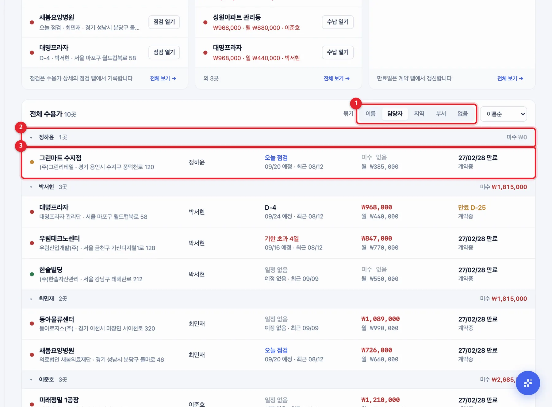 수용가 목록